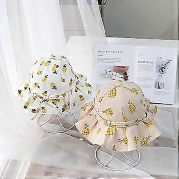 Bomulds Baby Solhat, Drenge og Piger 0-4 År, Sommer Udendørs Strandhat / Solhat / Spandhat, Hat Omkreds 42,37 cm (Hvid + Ananas)