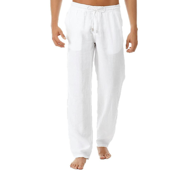 Herre Lin Look Baggy Bukser Elastisk Midje Casual Strand Yoga Bukser（XL Hvit）