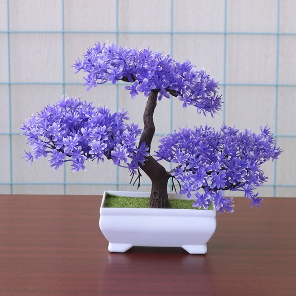 Kunstig Bonsai Træ Falsk Plante Dekoration Blomst Potteplante Hjemmekontor Dekoration Falsk Potteplante (Lilla Ceder)