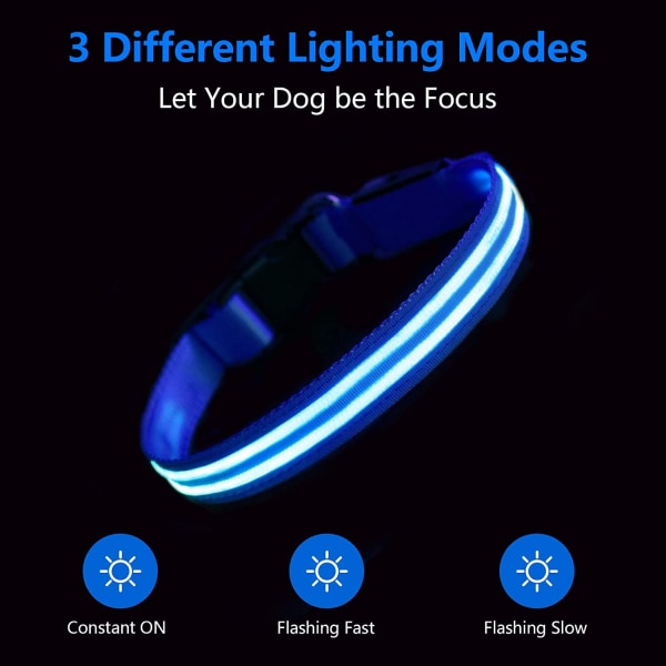 Rechargeable LED Dog Collar Light Up Dog Collar 100% Waterproof Flashing Adjustable Dog Collar for Small Medium Large Dogs - Blue -S