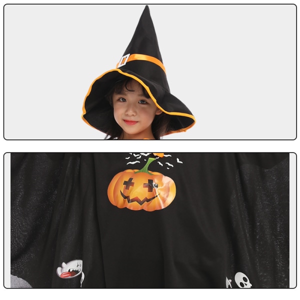 (Gul) Halloween heksekappe for barn med lue for barn - Hudvennlig
