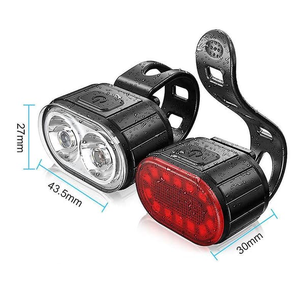 2 st USB-laddningsbara cykellampor set ljusa cykellampor LED bakljus