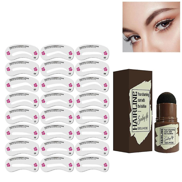 Eyebrow Stamp Shaping Kit Eyebrow Stencils Waterproof Stamp Brow Lasting Natural Contouring Makeup Kit（Black）