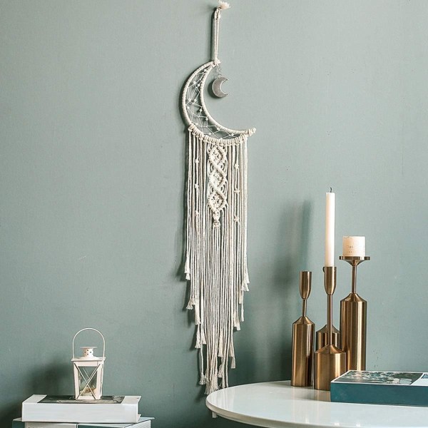 Bohemian Macrame Wall Hanging Moon Dream Catcher Hand Woven Wall