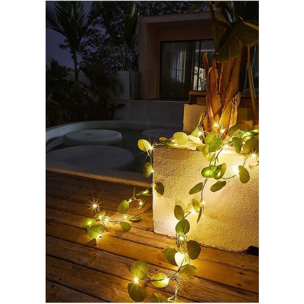 20 Led Artificial Eucalyptus Rattan Garland String Lights Vine Fairy Led Copper Wire Decor Solar Powered（6.6ft Battery）