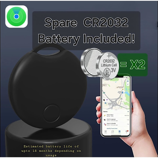 Älykäs Air Tracker -tunniste (vain iOS) Bluetooth-esineiden löytäjä, yhteensopiva Apple Find My:n kanssa (vain iOS - MFI-sertifioitu) Musta