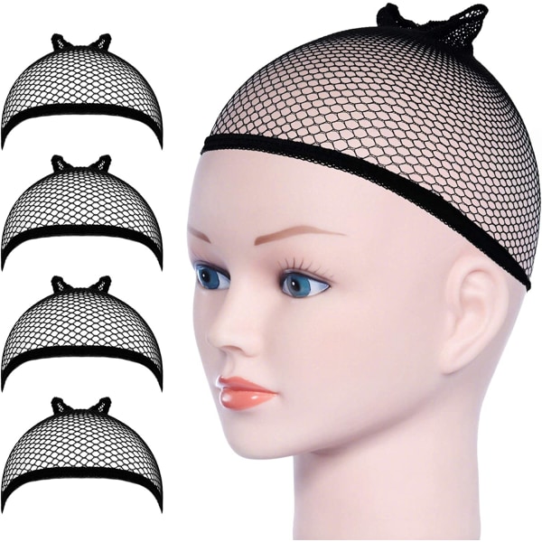 Perukmössor för hår, unisex cap för män och kvinnor, neutral naken och svart (svart * 4 st)