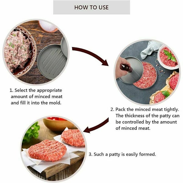 1 st hamburgerpress, köttfärs hamburgerpress i trä