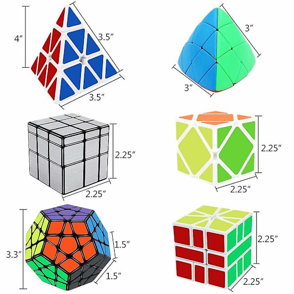 Set med 6-pack Speed ​​Cube Brain Teasers Megaminx och 3x3 Mirror Cube