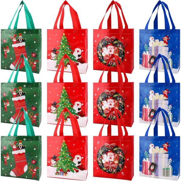 Juleindkøbsposer, 12-pak genanvendelige muleposer med håndtag C