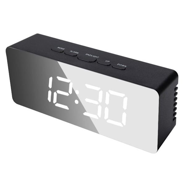 Svart LED Digital Spegelbord Klocka Datum Temperaturvisning För