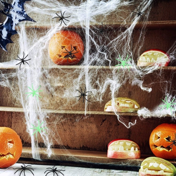 Halloween Dekorationer Edderkoppespind - 300g Edderkoppespind + 60 Sorte Spi
