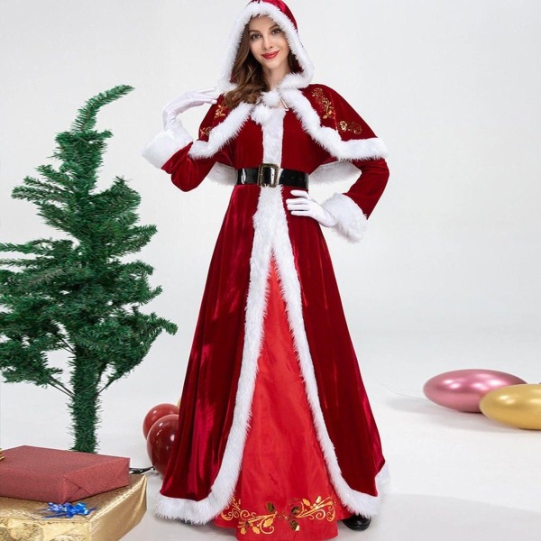 XL, Julefrokost Mrs. Claus kostume cosplay dame rød