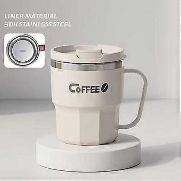 Termosmugg i rostfritt stål, enkel stil, 400 ml, återanvändbar vattenkopp lämplig för camping, picknick, grillning Off White