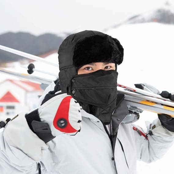 Foret Pilot Hue med Vindtæt Maske - Sort, Unisex Vinterrytter