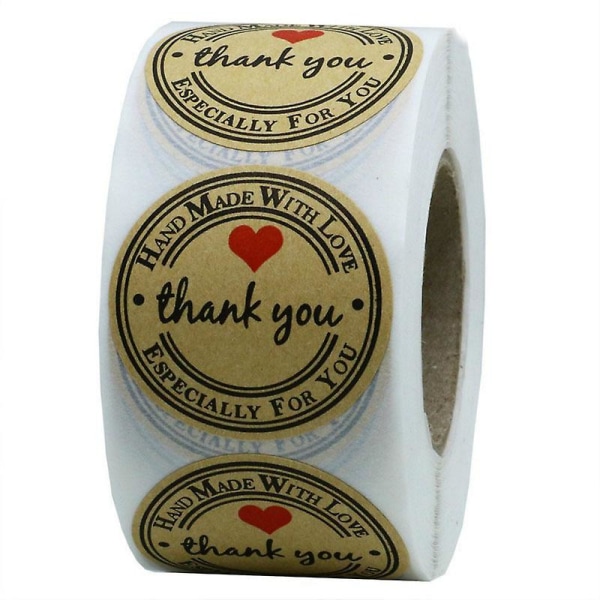 1/1.5 Inch Round Handmade With Love Thank You Stickers Roll Kraft Paper Strong Adhesive Stickers