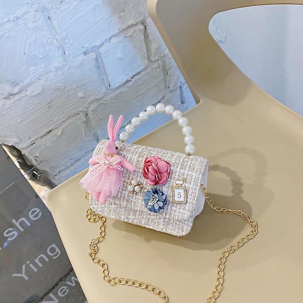 Koreanske børn mini punge og håndtasker Søde perle crossbody tasker til babypiger Lille møntpose（Hvid2）