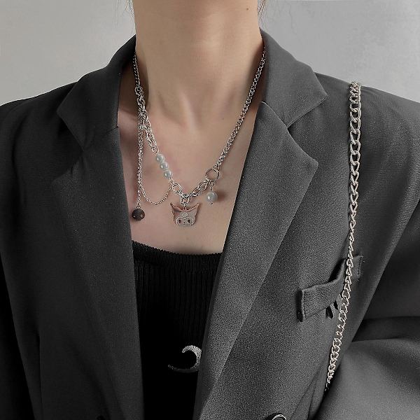 Kuromi armbånd dobbeltsøm - titanstål tilbehør metall reflekterende hengekjede armbånd