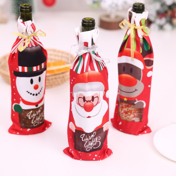 Juldekorationer tryckta vinflaskeset champagne vinflaskeset julmaterial tecknade vinset