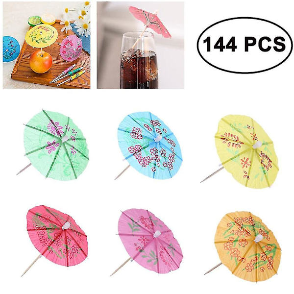 Cocktail-sateenvarjot paperia, 144 kappaletta paperista cocktail-koristejuomahedelmätikkuja, trooppisia Havaijin juomajuhlakoristeita