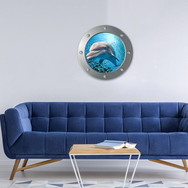 3D Submarine Porthole wall sticker - Dolphin (Diameter: 29cm), Wa