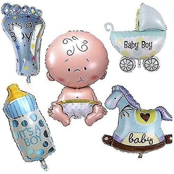 5 stk. Babyfest Balloner, heliumballoner, baby dreng balloner fødselsdagsfest dekoration, blå babyshower balloner, lille størrelse 22 x 45 eller 40x 45 cm