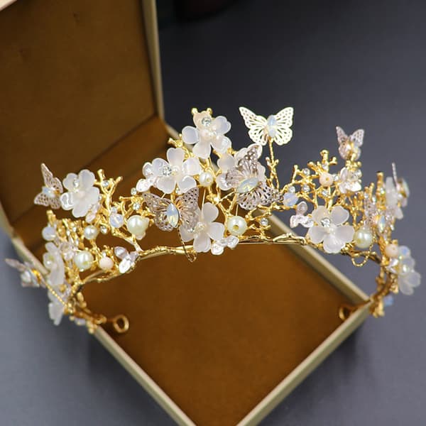 Perhoskukka Morsius Tiara Kruunu Seos