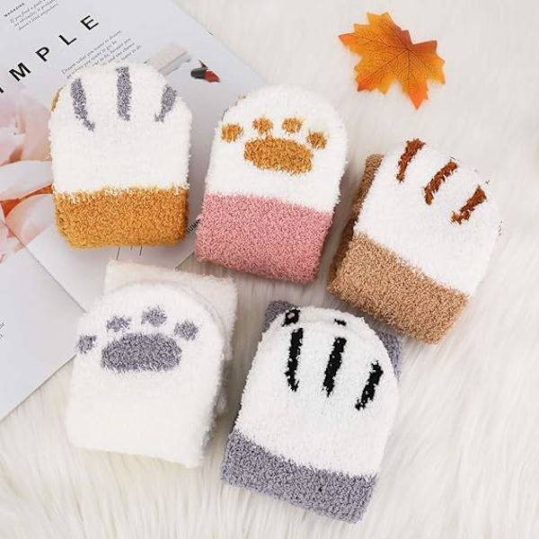 5 Par Katt Fluffy Sokker, Fuzzy Cozy Vinter Tykk Varme Sovegulv