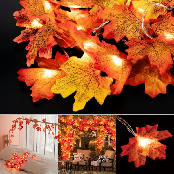 Höstdekor 20ft 40 LED Lönnlöv Höstdekorationer för Hem, Thanksgiving Jul Halloween Ljusslingor, Vattentät Dekor för Hem Inomhus Utomhus