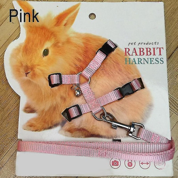 Pet Rabbit Soft Harness Leash Adjustable Bunny Traction Rope For Running Walking（Pink）