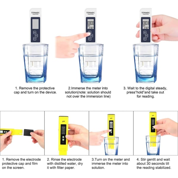 Vattenkvalitetstestmätare TDS PH EC Temperatur 4 i 1 Set Digital Tester med LCD-display Test för simbassäng, akvarium