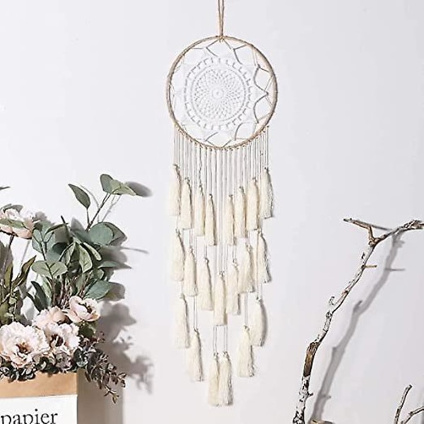 Macrame Dream Catchers Tassel Wall Hanging Handmade Dreamcatchers Decor With Ornament Craft Blessing Gift (white)