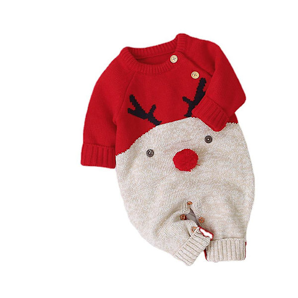 Barn Jul Outfit Vacker Stickad (100CM Röd)