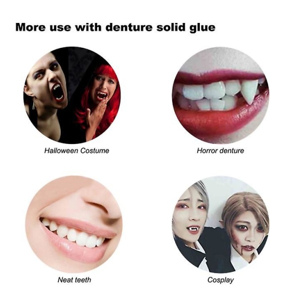 3 st Solid Tooth Gel Vampire Fangs Kit Custom Fangs Fake proteser Tänder Pellets Lim för Cosplay Party rekvisita