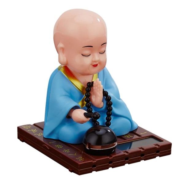 Solar Powered Dancing Buddhist Monk Swinging Animated Bobble Dancer Toy,car Dashboard Buddhist Monk Figurine Ornament（Blue）