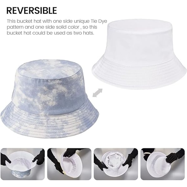 Tie Dye Bucket Hat - Vendbar Strand Solhat til Kvinder, Lyseblå