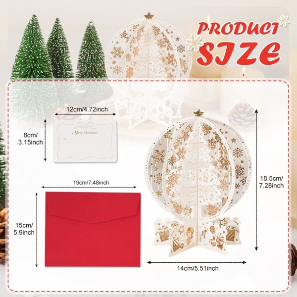 3D julelykønskningskort, Pop Up Blank Card med Konvolut til