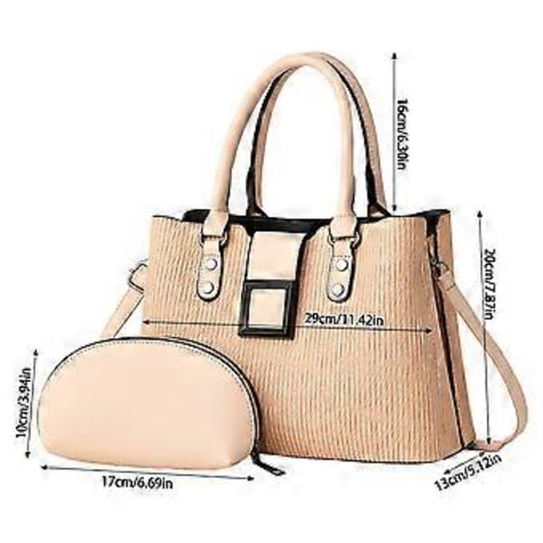 Retro Dame 2 stk. Skuldertaske og Håndtaske Sæt PU Læder Top Håndtag Taske med Justerbar Crossbody Rem Beige Beige