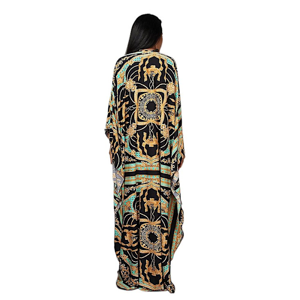Kvinnors tryckta maxiklänning fladdermusärm strandklänning plus size solklänning strandkläder kaftan cover-ups Dn0533