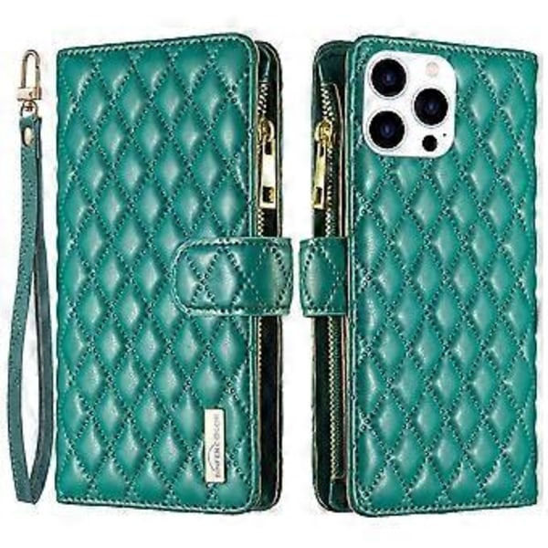 BINFEN COLOR BF Style-15 Fodral till iPhone 16 Pro Max Rombmönstrat Läder Telefonskal Green