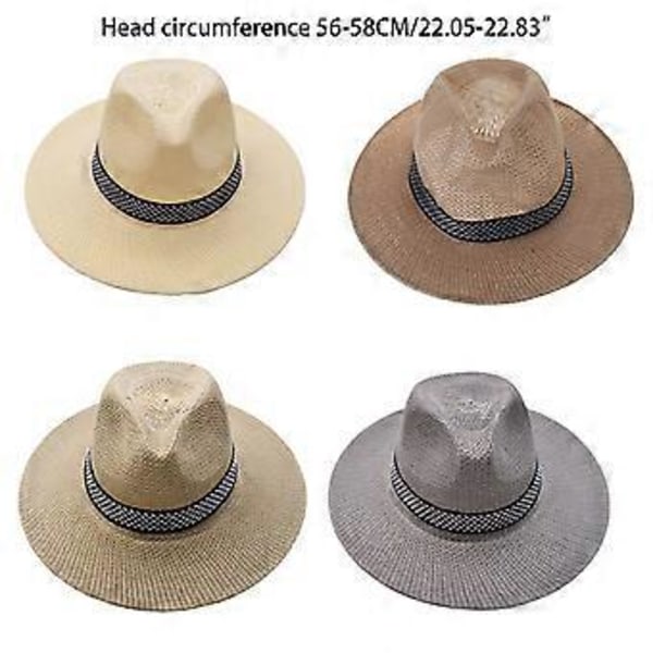Solhatt Sommar Strand Cowboy Ranch Keps Mesh Halmhatt med Vindtätt Rep Solhatt Utomhus på Stranden Pool Park Beige Beige