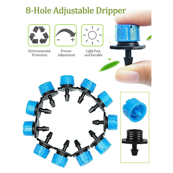 200 st 1/4 tum justerbart mikro dropp bevattningssystem bevattning sprinkler anti igensättning emitter dropp för trädgård (blå)