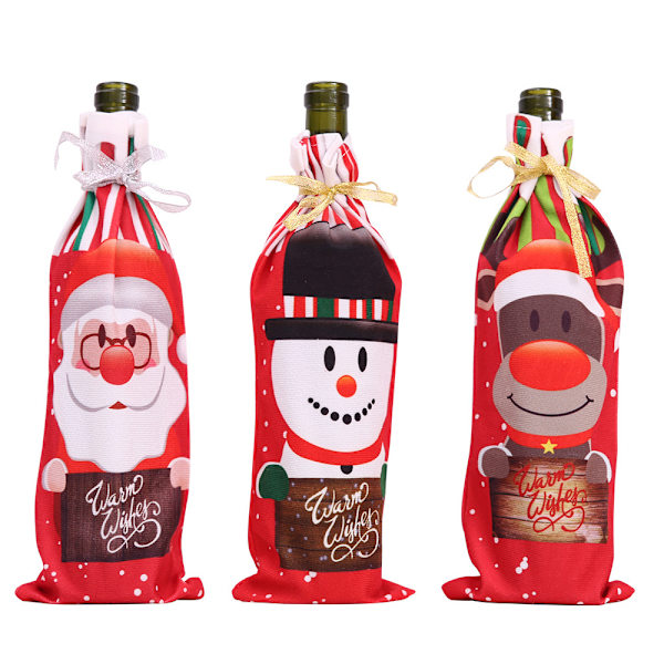 Juldekorationer tryckta vinflaskeset champagne vinflaskeset julmaterial tecknade vinset