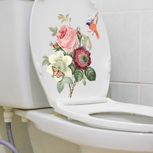 Beautiful flowers bathroom toilet sticker, 35x40cm