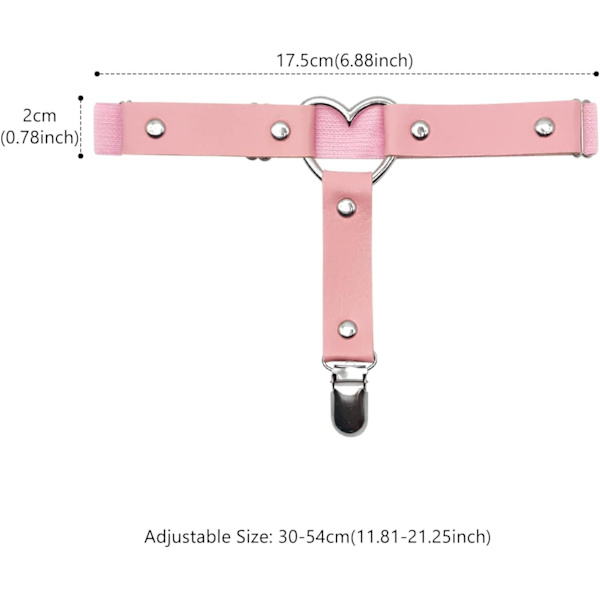 (Pink) Justerbar læder lårstrømper til kvinder, hjerteformet benga