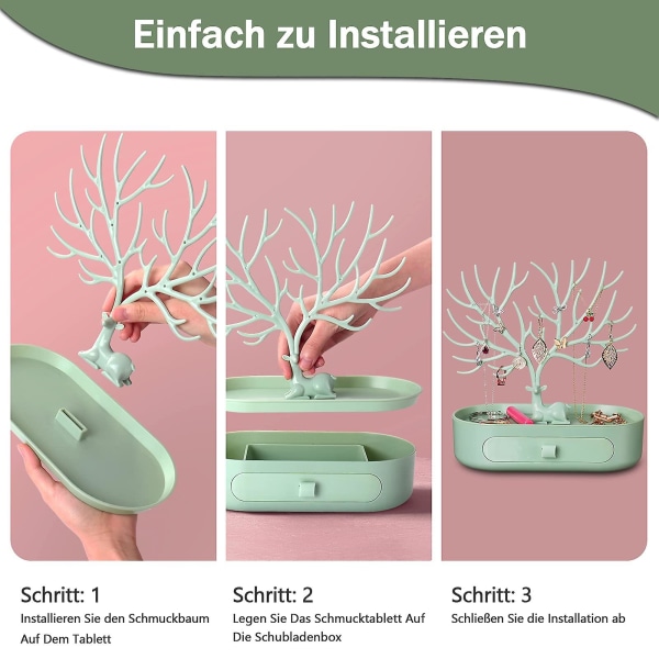 Hjortehorn Smykkestakk Med Skuffer, Smykke Tre Jenter, Plast Smykkeholder, Ørepynt Stativ/ring Stativ/kjede Stativ（C）