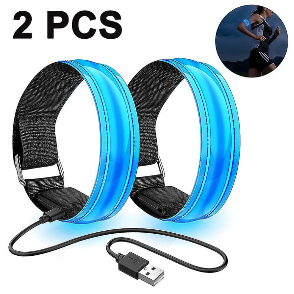 2 Pack Running Light For Runners  Rechargeable Led Armband Reflective Blue