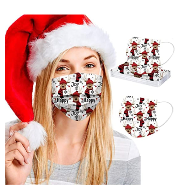 50PC Adult Christmas Printed Disposable Face Masks with Brush Ear