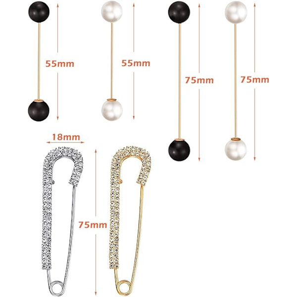 6 stk Genser Sjal Pin, Dame Genser Klips Dobbel Imitert Perle Sikker
