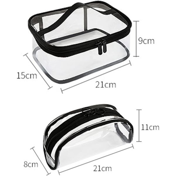 Transparent sminkväska Toalettväska Vattentät PVC-påse Bärbar rese Kosmetisk väska för män och kvinnor, 2 stycken (Medium, Large)